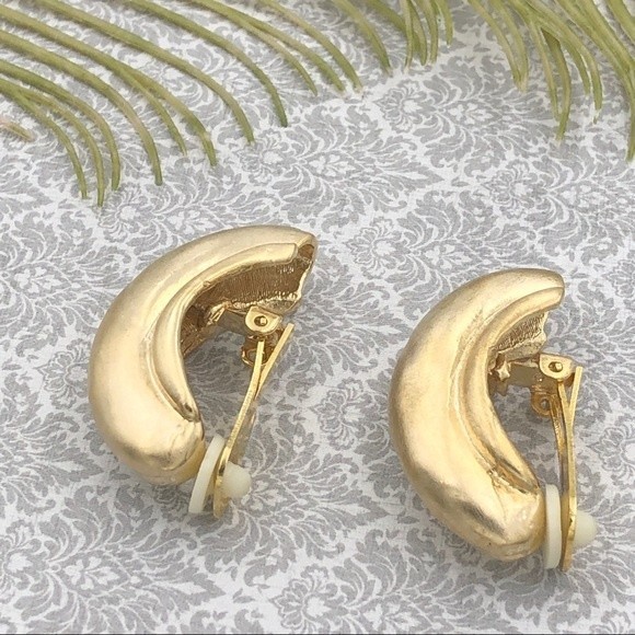 Gold Clip On Half Hoop Statement Earrings - Picture 2 of 4